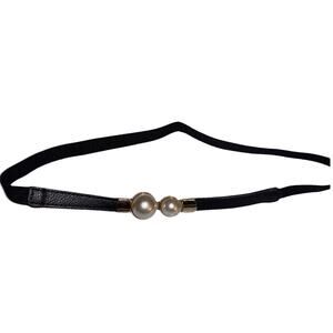 Women Gemstone Pearl Retro Elastic Stretchy Dress Narrow Slim Waist Belt black